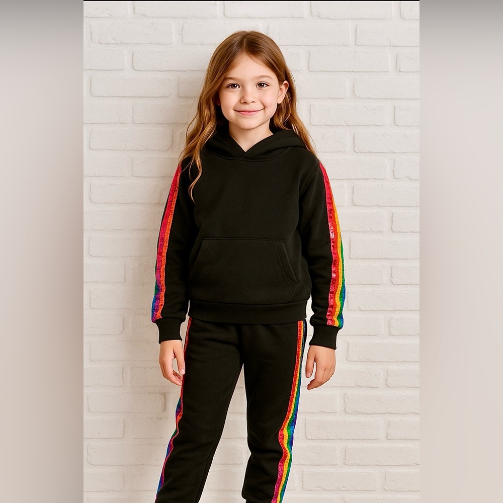 Lola + The Boys Black Rainbow Stripe Kids Matching Set